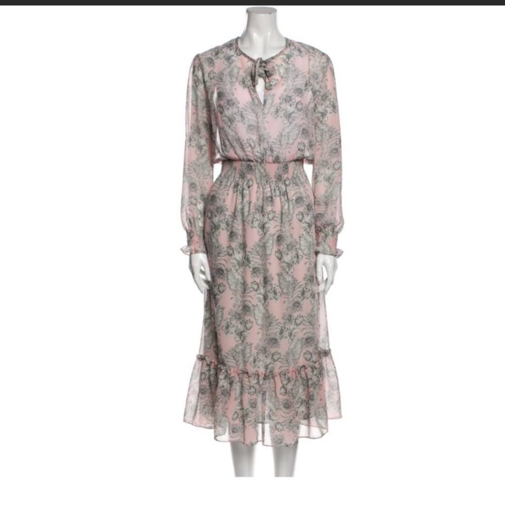 MISA - Pink and Grey Floral Maxi Dress - S